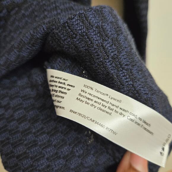 EILEEN FISHER Women Boxy Oversized Lagenlook Open Back Knit Sweater M Blue Black - Picture 9 of 11